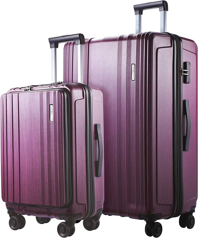 ชุดกระเป๋าเดินทาง2ชิ้นด้านหน้า21/28กระเป๋าแล็ปท็อปและ ABS + PC กระเป๋าเดินทางเปลือกแข็งน้ำหนักเบาล้อสปินเนอร์ล็อค TSA สีแดง