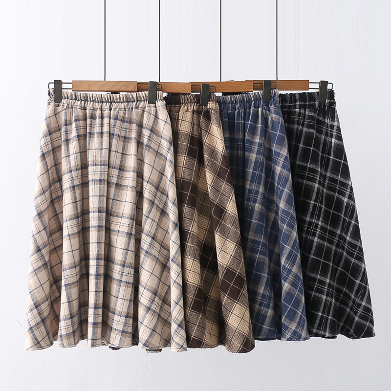 Japanese Style Fresh and Elegant College Wind Plaid Elastic Waist A line Skirt for Women Wholesale