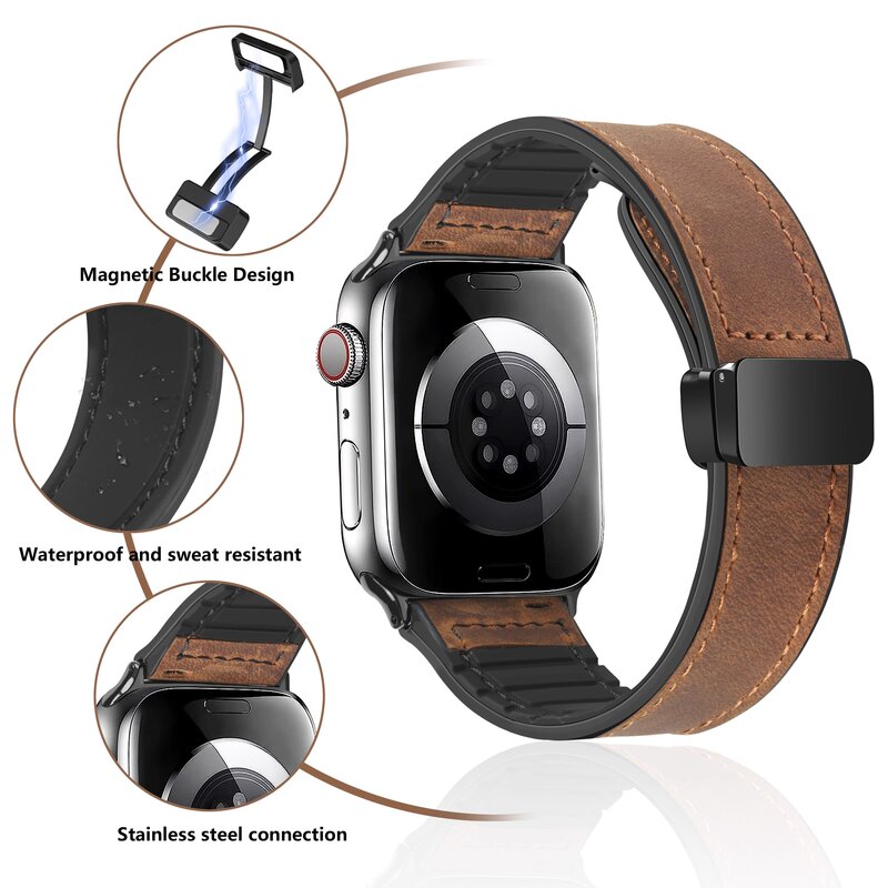 Correa de silicona y cuero para Apple Watch, accesorios de pulsera para iWatch Ultra Series 9, 8, 7, SE, 6, 5, 4, 49mm, 44mm, 45mm, 42mm, 40mm