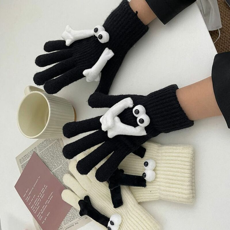 Śmieszne rękawice trzymające się za ręce grube puszyste ciepłe zimowe pluszowe rękawiczki brykiet kreskówka małe kulki miałowe rękawiczki damskie