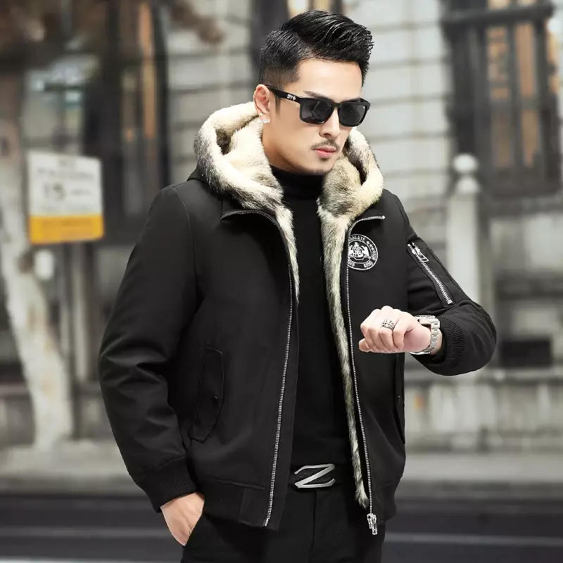AYUNSUE Winter Fur Parka Mens Fur Jacket Coat 2022 Wolf Fur Liner Detachable Jackets and Coats Warm Thickened Snow Wear SGG803