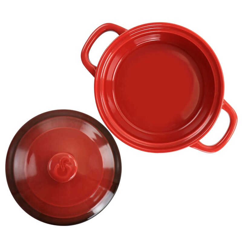 6 Piece 10 Ounce Stoneware Mini Casserole Set in Red with Lid