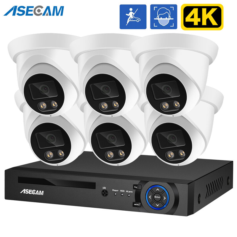 4K 보안 카메라 얼굴 감지 오디오 CCTV 시스템, NVR POE 8MP AI IP 카메라, 야외 컬러 야간 홈 비디오 감시 세트, Xmeye