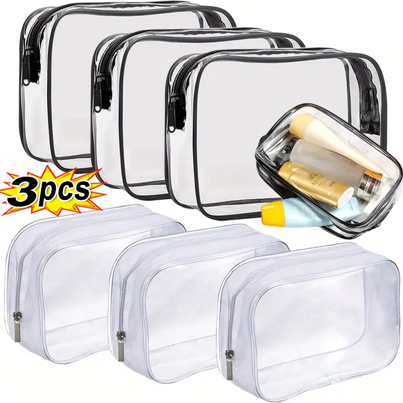 Bolsas de almacenamiento transparentes de PVC, organizador de viaje, bolsa de maquillaje transparente, estuche de belleza, bolsas de aseo, 1/3 piezas