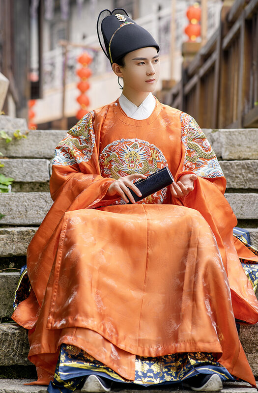 Традиционный Вышитый Костюм Hanfu платье-ханьфу для мужчин и женщин, с круглым вырезом