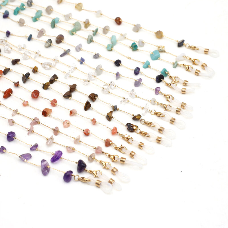 Cuentas de piedra Natural de cuarzo rosa, amatista, ágata, cadena de Metal Irregular para la fabricación de joyas de grava, cadenas de gafas DIY de 80 cm