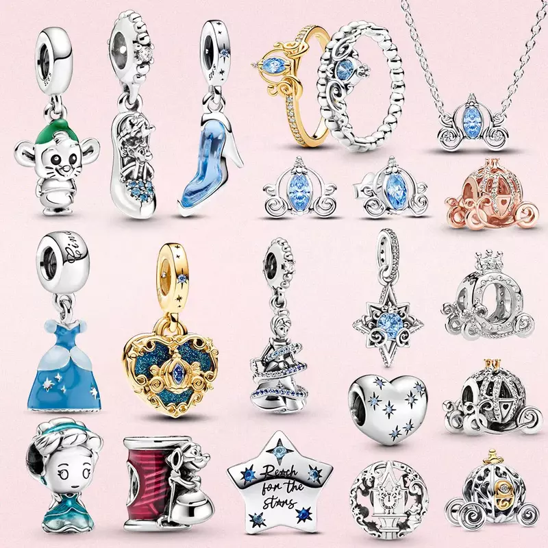 925 srebrny wisiorek z koralikami kopciuszka samochód w kształcie dyni Herocross Disney pasuje do oryginalnego damska biżuteria na prezent bransoletka Pandora