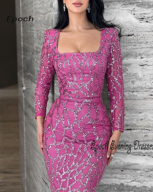 Эпоксическое атласное вечернее платье, прямое, Элегантный квадратный вырез ستان رблестящее платье с кисточками для выпускного вечера, изысканное сексуальное женское платье 2024