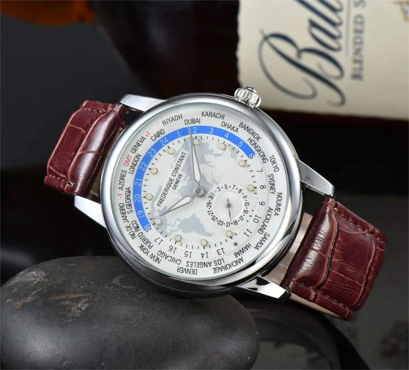 Minimalista Moda Couro Quartz Watch, Men's Business Sports Chronograph, Constantes, 3 Pin