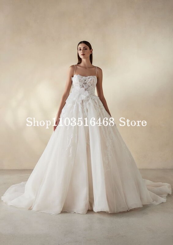 Sexy Tüll Brautkleid 2024 Luxus weiße Applikation Halfter a-Linie lange Brautkleider formelle Gelegenheit Roben de Mariée