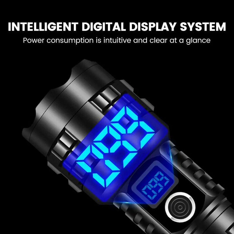 Torcia a LED Super luminosa torcia ricaricabile USB 18650 potente torcia tattica con zoom torcia da campeggio lanterna di ricerca