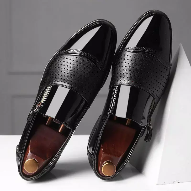 รองเท้าหนังออกซ์ฟอร์ดสำหรับผู้ชายรองเท้าส้นเตี้ยหนังรองเท้าออกงานสำหรับผู้ชายสีดำอิตาลี
