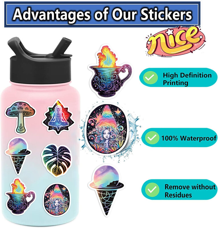 50pcs Cool Cartoon Psychedelic Skull Stickers for Laptop Phone Guitar Luggage Diary Waterproof Graffiti Decals