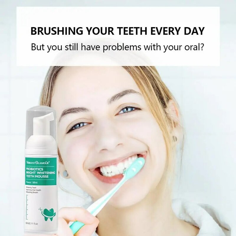 Pemutih gigi, 60ml Pembersih Mousse gigi menghilangkan noda pasta gigi berbusa perawatan kebersihan mulut Anti pemutih rongga Bleachin L8Q3