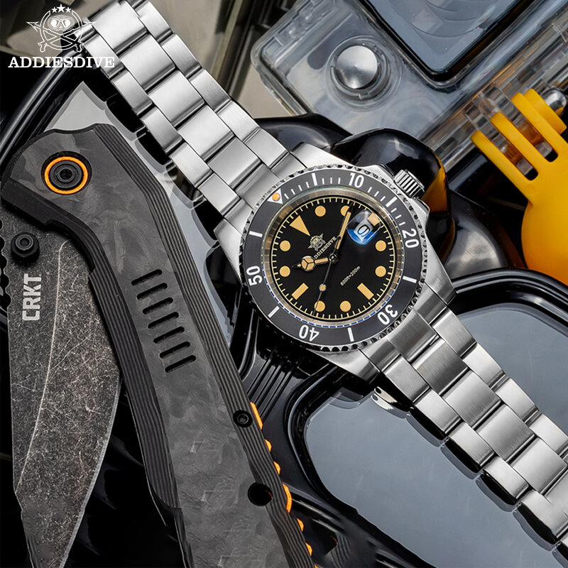 Addiesdive นาฬิกาควอทซ์สแตนเลส AD2054 200เมตรนาฬิกาดำน้ำสีเขียวเรืองแสงนาฬิกาข้อมือผู้ชาย relojes masculino