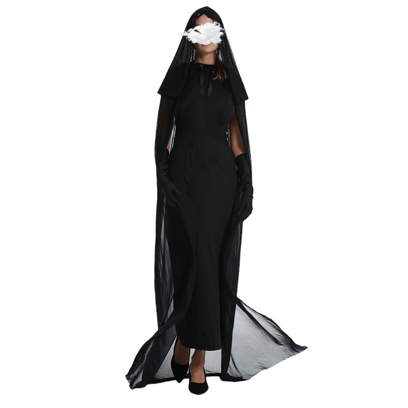 1 Set Halloween Cosplay Women Mesh Cloak Ghost Dress Black Masquerade Stage Play costumi spaventosi Day of The Dead Decoration