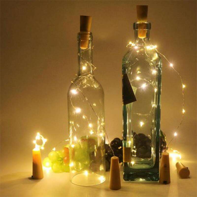 Guirnalda de luces LED de alambre de cobre, 1 piezas, 1M, 2M, tapón de botella para artesanía de vidrio, decoración de bodas y vacaciones de Navidad