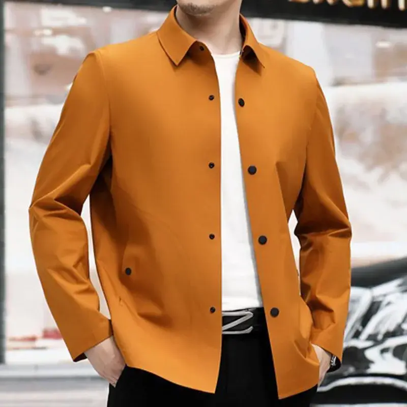Fashion Lapel Button Solid Color Casual Coats Men's Clothing 2024 Autumn New Oversized Korean Tops Long Sleeve All-match Jackets