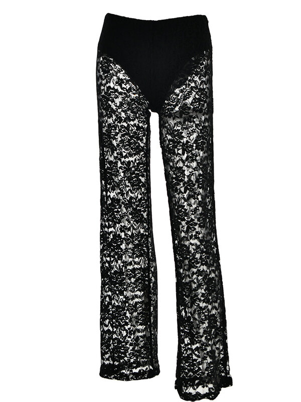 JULISSA MO-pantalones de cintura alta con encaje transparente para mujer, pantalón holgado de pierna ancha, liso, informal, 2023