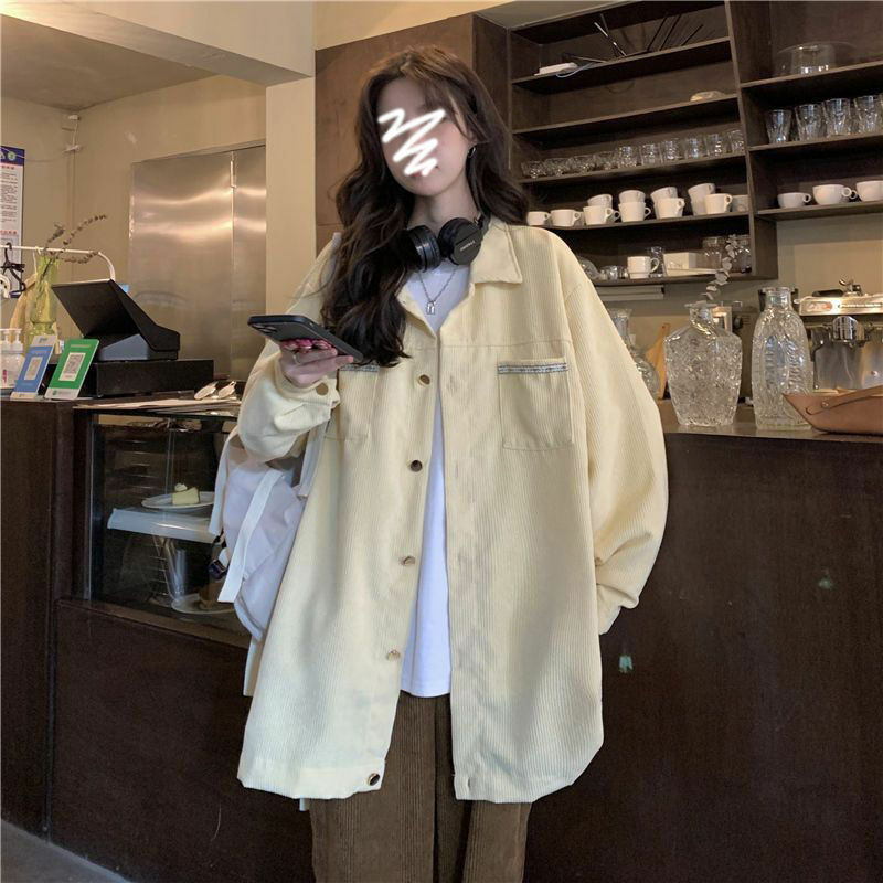 여성용 긴팔 코듀로이 겉옷, 얇은 스타일 작업복 재킷, 2024 여성용 단색 상의 코트, 용수철 가을, 신상