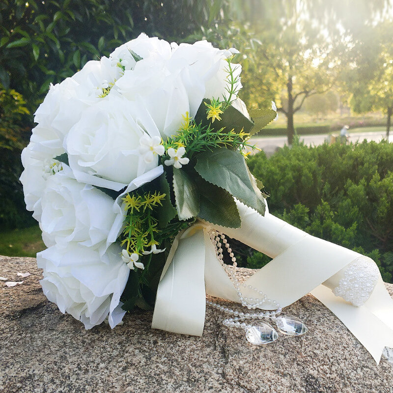Ramo de novia para dama de honor, cinta con cuentas de rosas artificiales, ramo de Boda nupcial, accesorios de boda, regalo