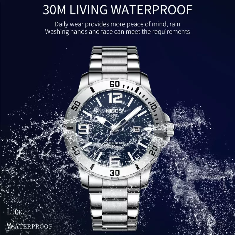 Męskie zegarki NIBOSI Top markowy luksusowy wodoodporny podświetlany zegarek kwarcowy ze stali nierdzewnej dla mężczyzn Business rist Relogio Masculino
