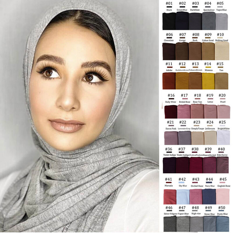 Muslim Women Stretchy Jersey Hijab Plain Cotton Jersey Hijabs  Islamic Soft Turban Head Wraps Headscarf 170X60cm