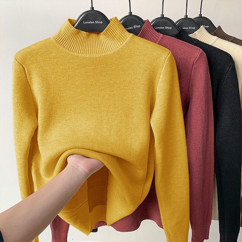 Women's Turtleneck Sweater Winter Warm Thicken Plus Velvet Knitwear Pullovers Knit Knitwear Long Sleeve Tops Korean Sytle