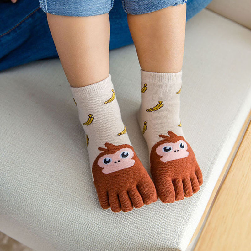 Kaus kaki 1 pasang, kaus kaki katun lima jari kartun hewan untuk bayi balita anak laki-laki dan perempuan musim dingin