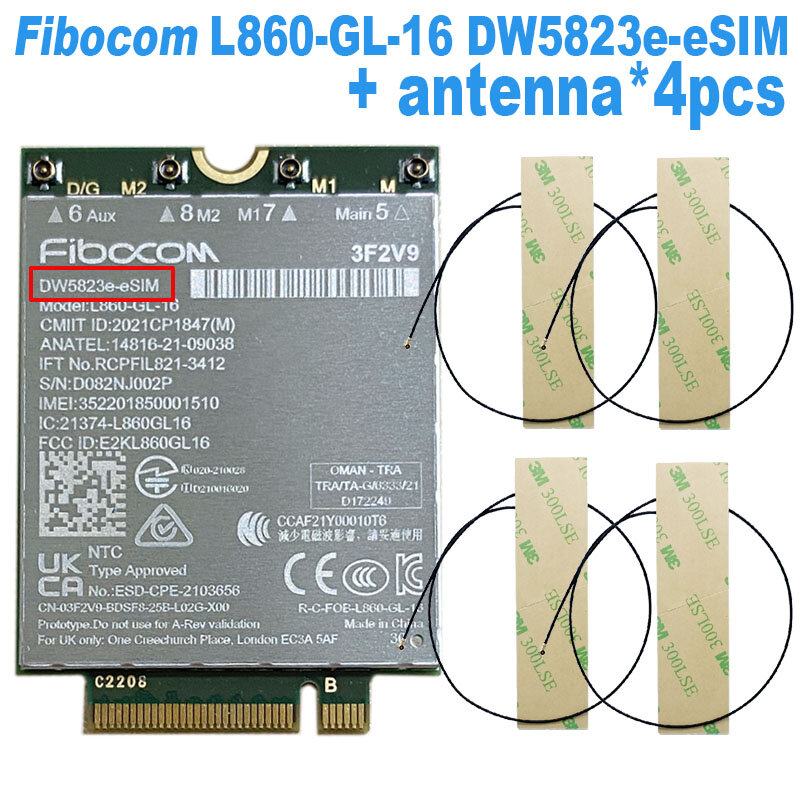 DW5823e-DW5823e-eSIM Fibocom L860-GL-16 CAT16, módulo multimodo LTE WCDMA, Red Global de 1Gbps para Latitude 5440, 5540, 7440, 7640
