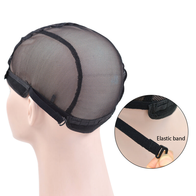 Bonnets de perruque en dentelle noire pour femmes, filet à cheveux avec bretelles réglables pour maintenir les perruques en place, 1PC
