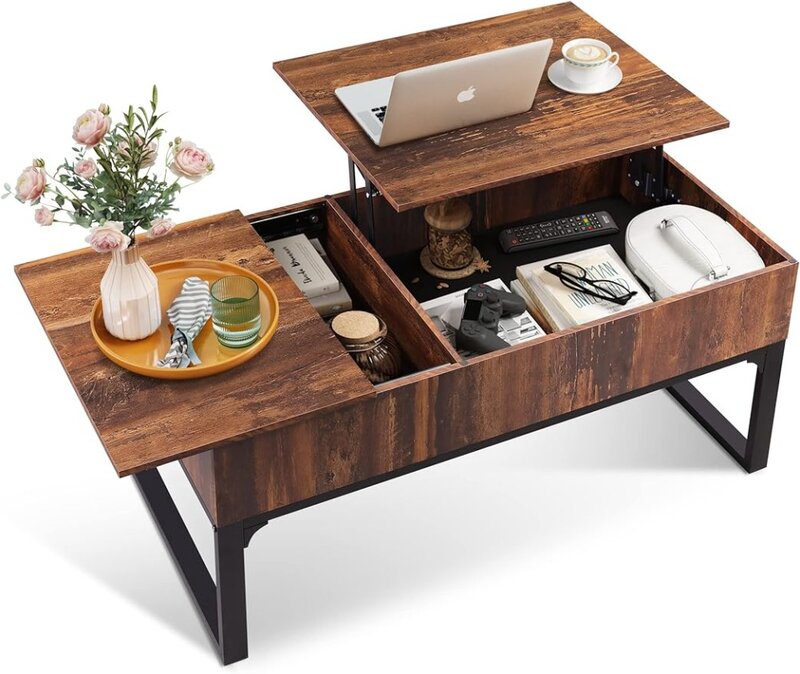 Подъемный журнальный столик для гостиной, современный деревянный журнальный столик с хранилищем, скрытый отсек и ящик для квартиры, дома,