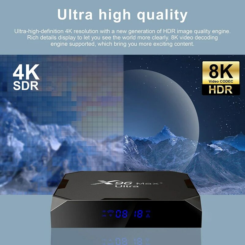 X96 MAX Plus Ultra 8K TV, pudełko Android 11 Amlogic S905X4 czterordzeniowy 4GB 64GB AV1 odtwarzacz multimedialny Dual Wifi BT HDR 10 szybki dekoder