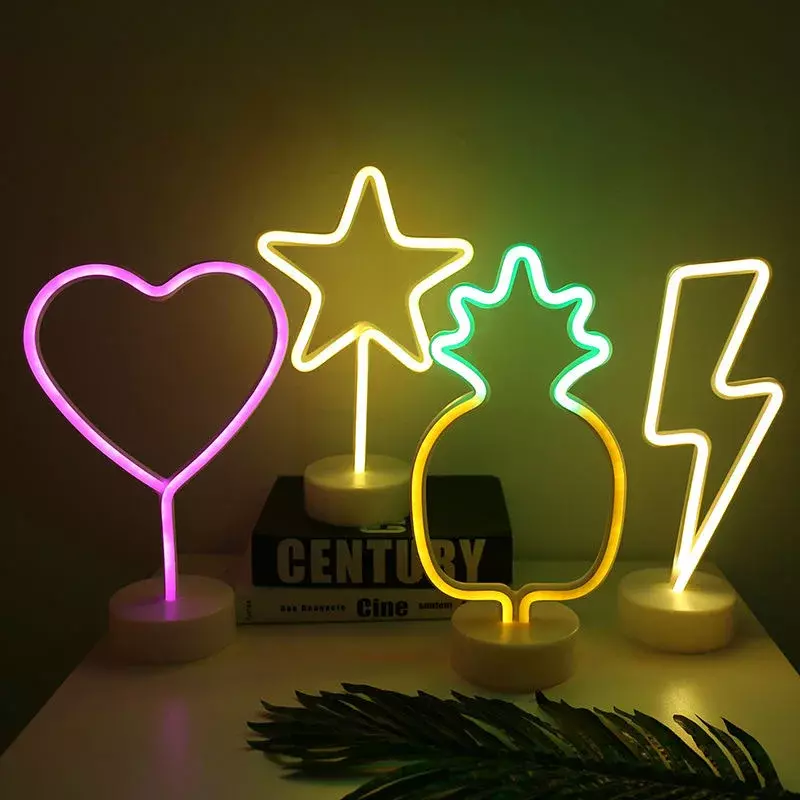 Star Moon Lightning Neon Light Sign Lamp USB LED Night Lights decorazione per la casa regali per feste di matrimonio lampada al Neon con Base