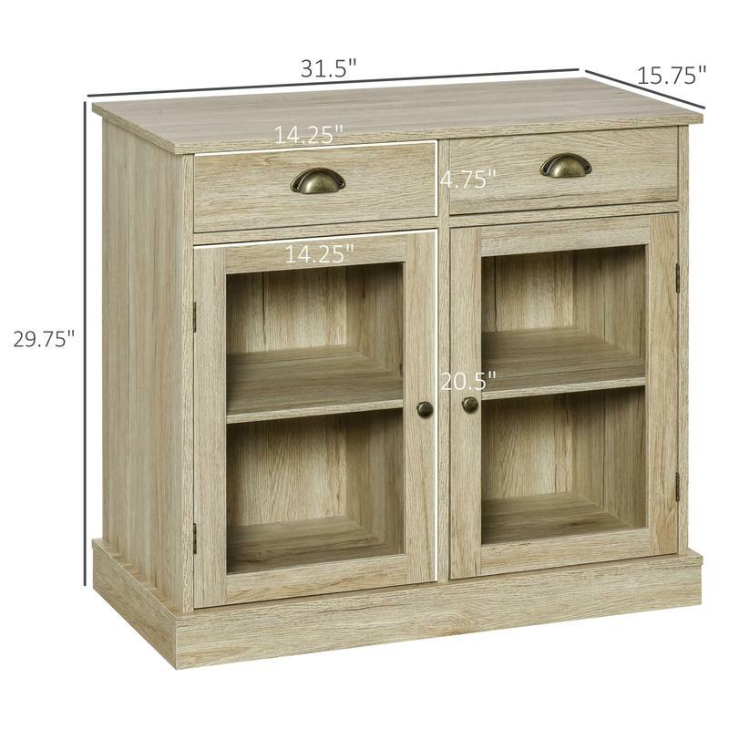 Farmhouse Sideboard Buffet Cabinet, Kitchen Cabinet with 2 Glass Doors, Coffee Bar Cabinet with Adjustable Shelves and 2 Drawer