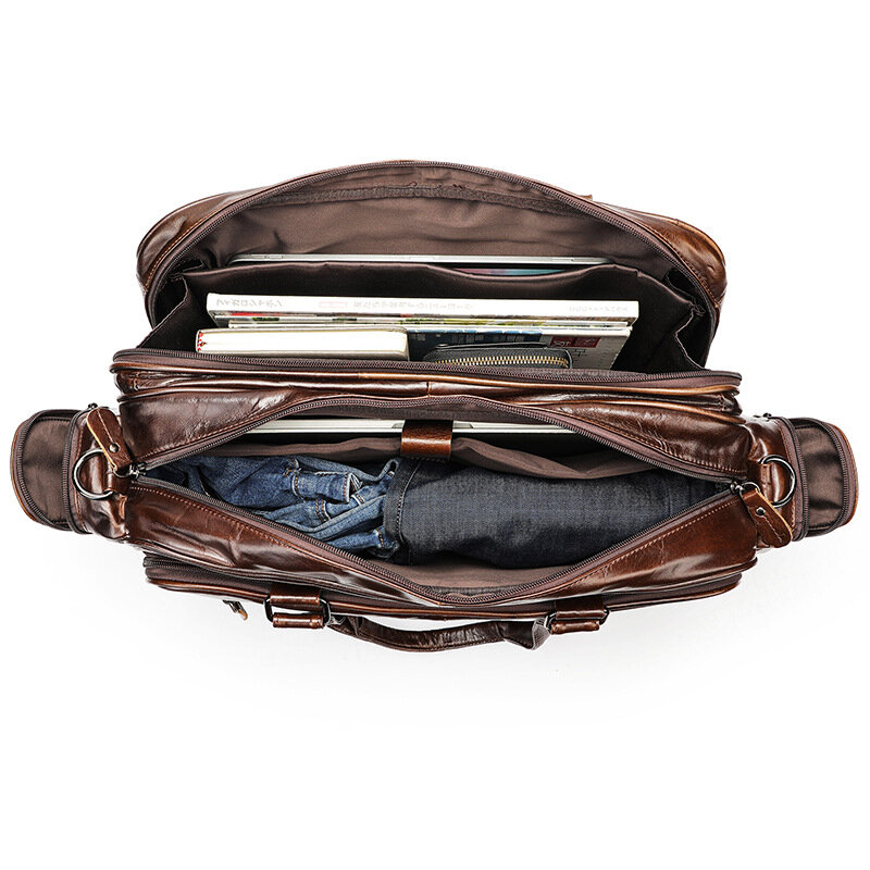 กระเป๋าเอกสารรองเท้าผู้ชายหนังแท้อเนกประสงค์ขนาด15.6 "สำหรับนักธุรกิจชายกระเป๋าถือเดินทางแบบกระเป๋าสะพายไหล่ใหญ่แนววินเทจ