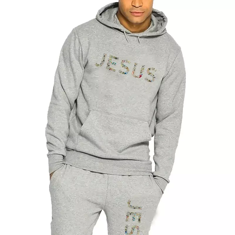 Męska strój sportowy kolorowa bluza z kapturem z nadrukiem jezusa + spodnie do joggingu casualowe spodnie długa bluza zestawy designerskie męskie Streetwear
