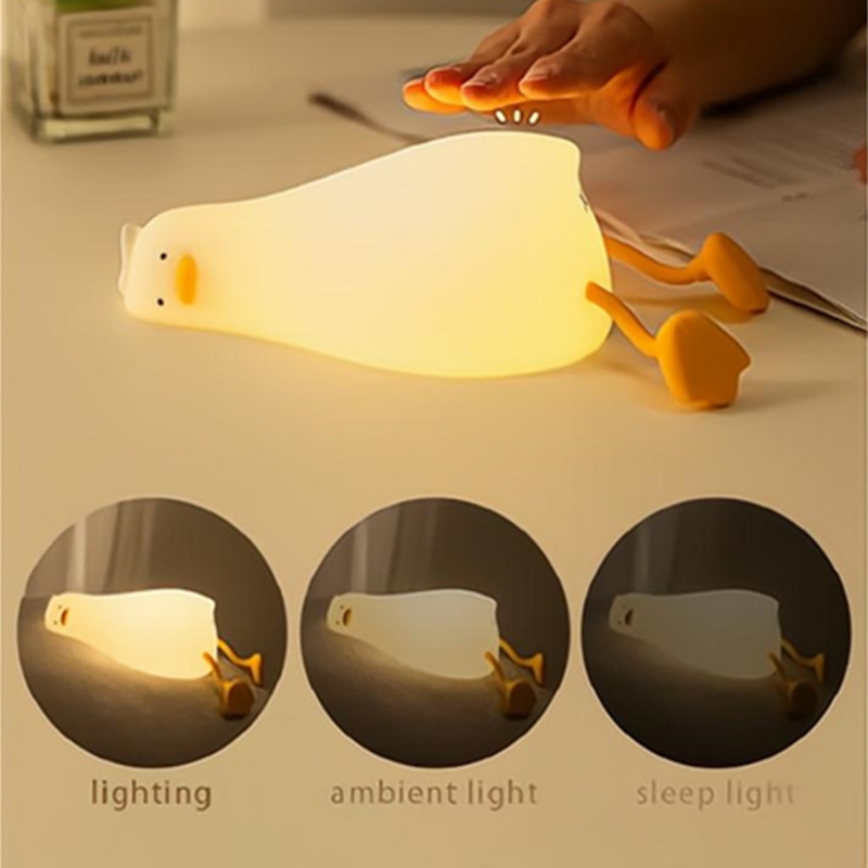 Silicone Squishy Duck Lamp for Children, LED Night Light, Recarregável, Dormindo, Criativo, Quarto, Desktop Decor, Holiday Gift