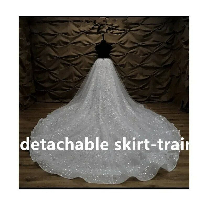 350 cm de comprimento na parte traseira nupcial destacável saia-trem, saia de casamento, brilhante tule saia glitter vestido de noiva trem destacável