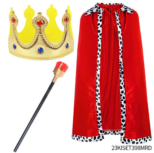 Capa de fiesta para niños, accesorios de cosplay, disfraz, actuación de fiesta, foto, Rey, capa roja, cetro