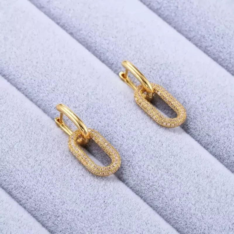 New light luxury fashion full-studded zircon oval double button earrings for temperament ladies jewelry accessories gifts