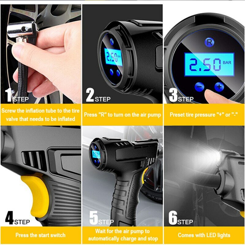 120W Handheld Luchtcompressor Draadloze/Bedrade Opblaasbare Pomp Draagbare Luchtpomp Band Inflator Digitaal Voor Auto Fietsballen