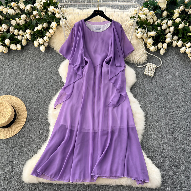 French Vintage Elegant Pleated Solid Dress  A-line Fashion korean fashion summer Sleeveless Vestidos Women Dresses