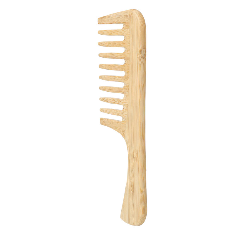 Sisir pengurai rambut, sisir desain pegangan rambut antistatik portabel tahan lama gigi bulat bambu untuk rumah