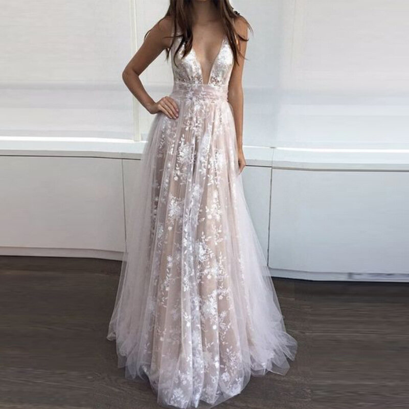 MK1508-Lace Deep V Tutu Wedding Dress