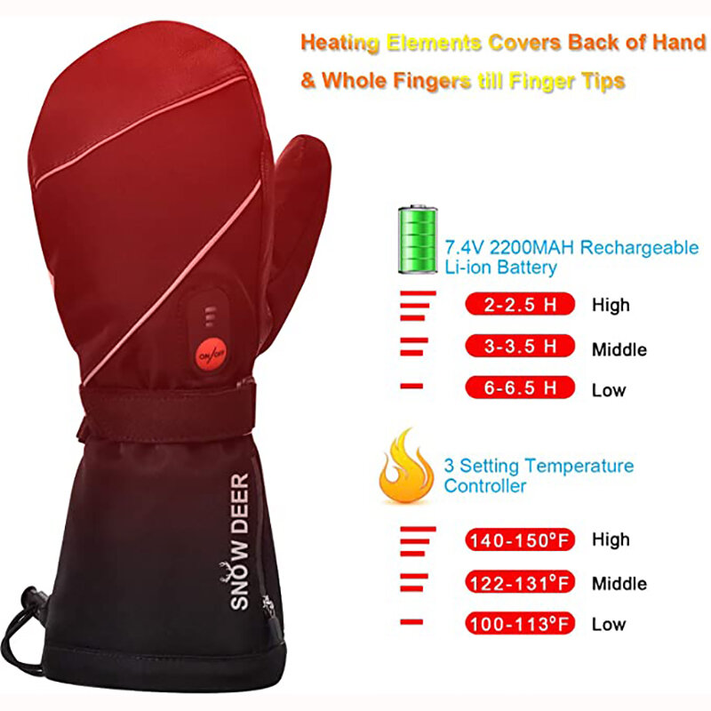 Savior-guantes de esquí con calefacción para hombre y mujer, manoplas térmicas impermeables a prueba de viento para Snowboard, exteriores, invierno