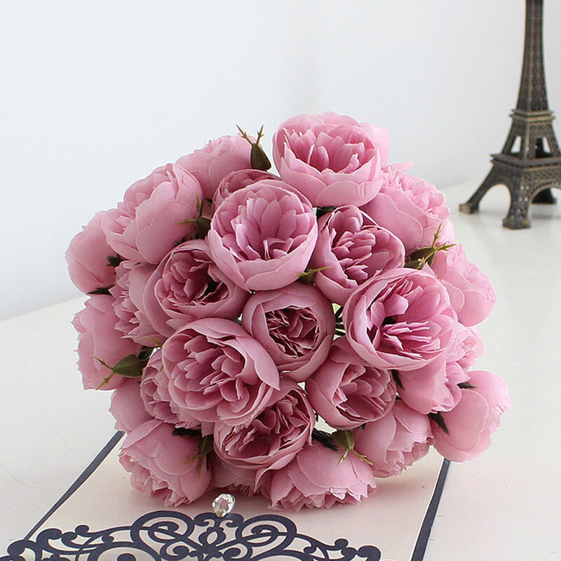 Bukiety ślubne dla panny młodej krystaliczny jedwab róże druhna trzymająca bukiet ślubny sztucznymi kwiatami