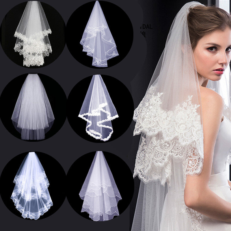 Nieuwe 18 Stijlen Handgemaakte Wit Eenvoudige Mode Lange En Korte Bridal Veil Voor Bruid Voor Huwelijk Fijne Bruiloft Accessoires Hot verkoop