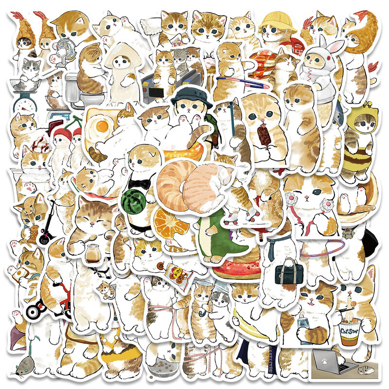 64PCS Kawaii Winter Yellow Cat Sticky Graffiti Sticker Aesthetic PVC Children's Decoration Sketchbook Scrapbook for Kids