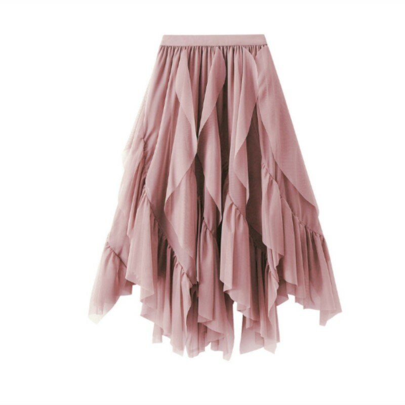 Ruffled gauze skirt skirt female 2024 spring high waist small mesh skirt skirt
